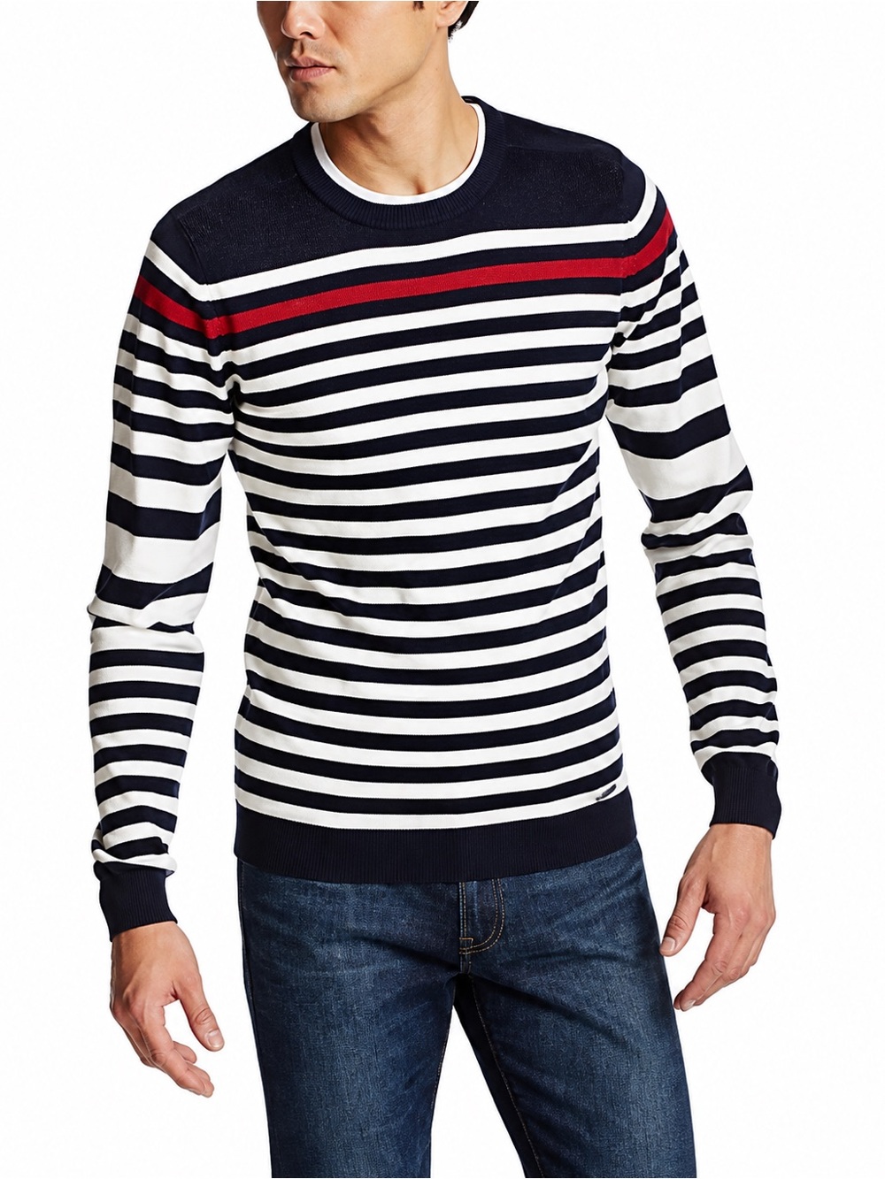 NWT DIESEL Navy, White & Red Striped Crewneck Sweater